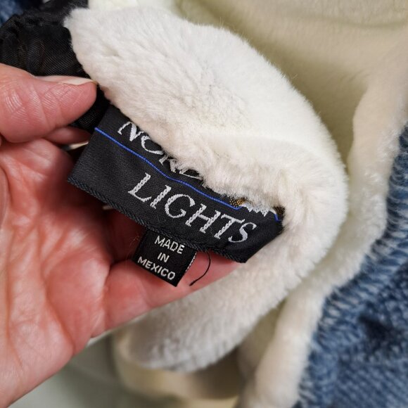 VTG Nordic Lights Jacket Coat Womens M Hooded Reversible Fleece Horse Pony Blue - Picture 7 of 14